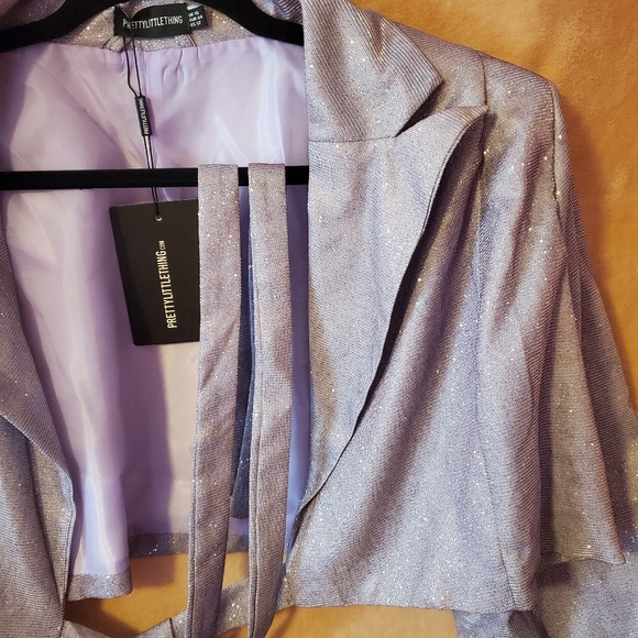 Prettylittlething lilac glitter cross over tie back blazer - Picture 5 of 8